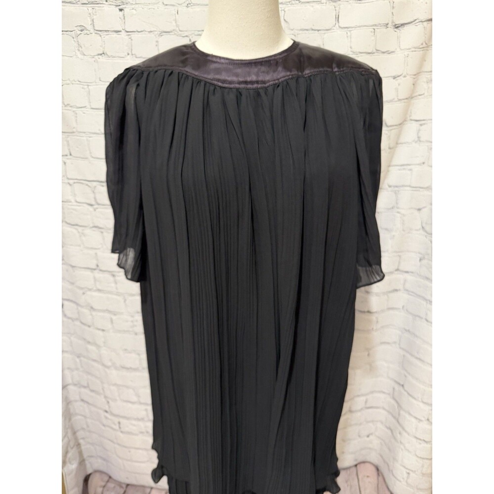 Vintage Black Pleated Dress Short Sleeves and Contrasting Layered Satin 11/12